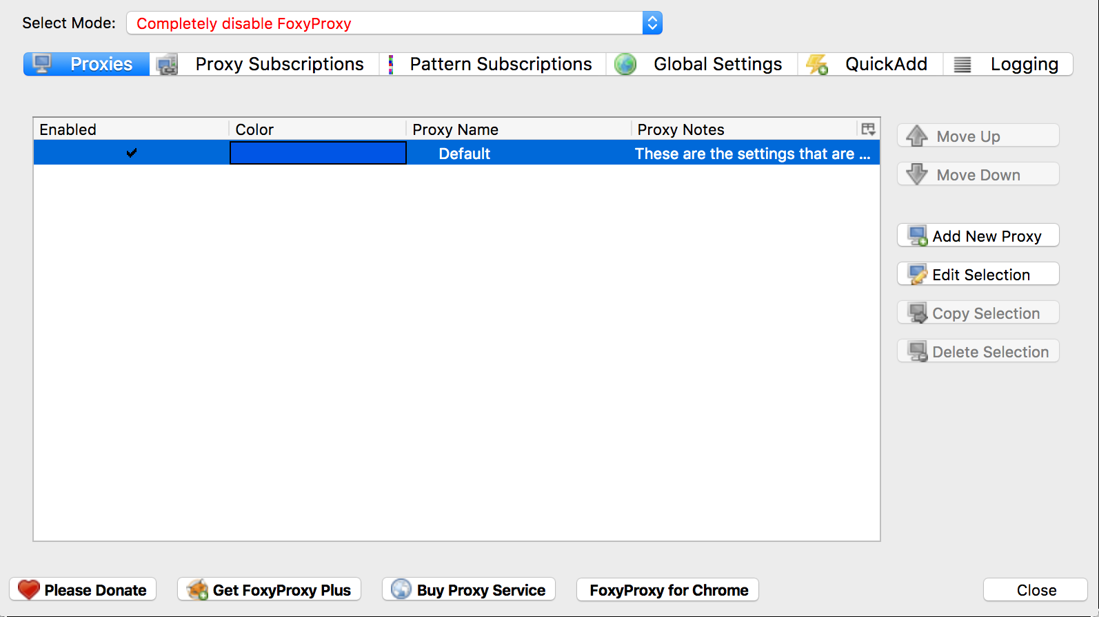 FoxyProxy Main Window